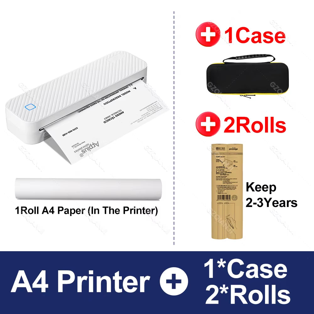 Mini Thermal Printer Bluetooth Portable Wireless A4 Maker with Paper Case for Mobile World PDF Picture Print Home Office USE