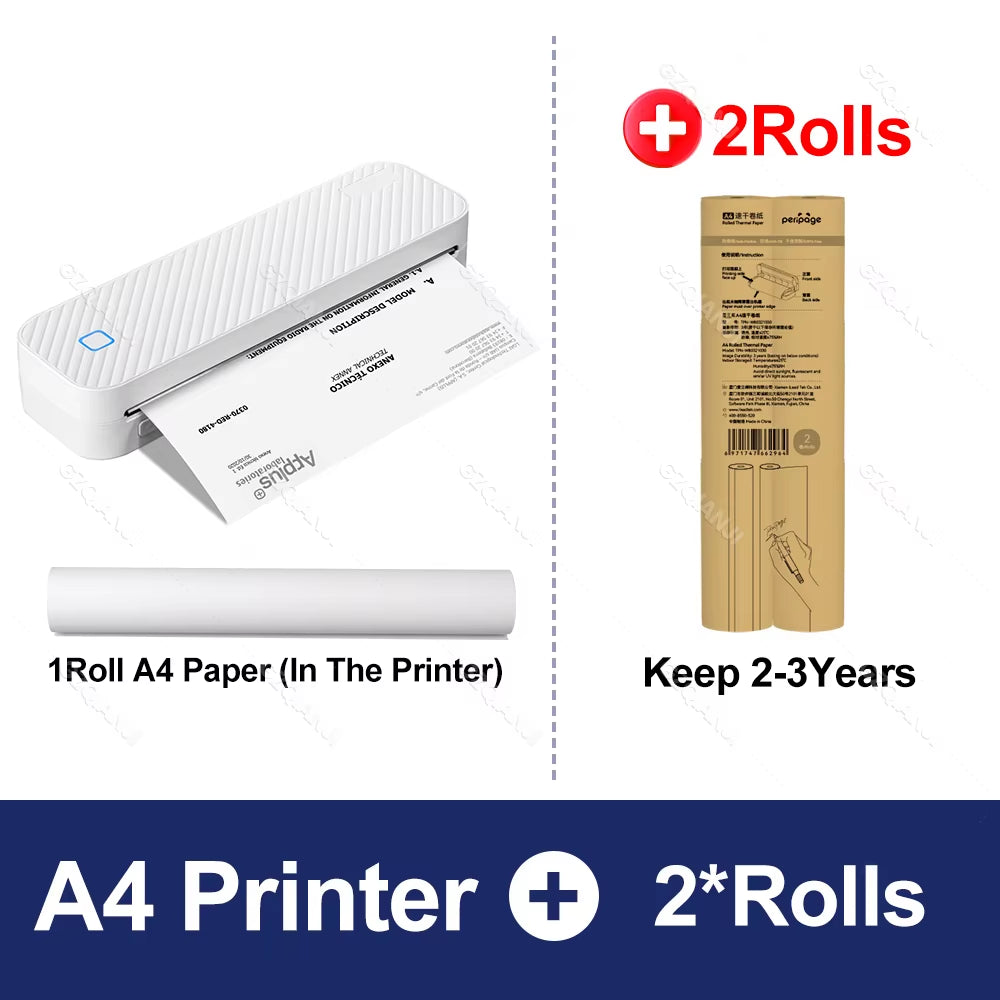 Mini Thermal Printer Bluetooth Portable Wireless A4 Maker with Paper Case for Mobile World PDF Picture Print Home Office USE