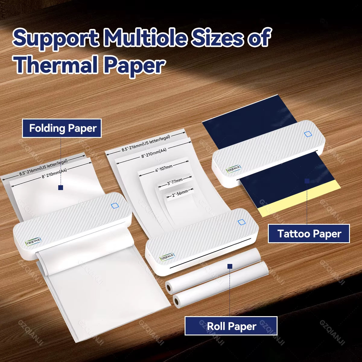 Mini Thermal Printer Bluetooth Portable Wireless A4 Maker with Paper Case for Mobile World PDF Picture Print Home Office USE