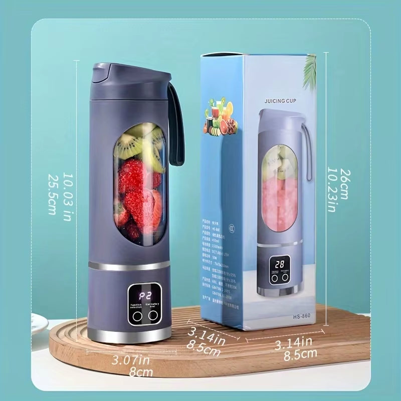 Electric Juicer, Home Ice Crusher Cup, USB Charging Wireless Portable 3-Speed Mode LED Display Juice Machine, Outdoor Walking Mu