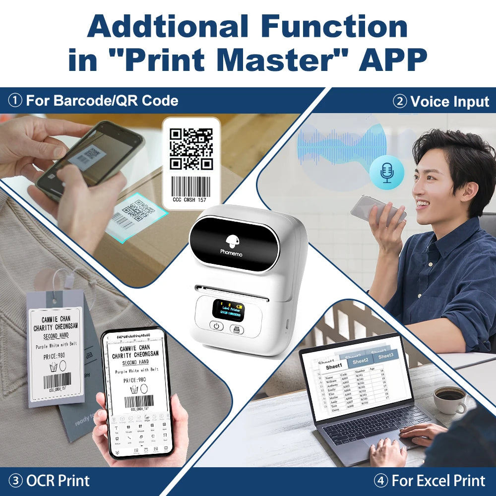 Phomemo M110 Thermal Wireless Label Printer Portable Bluetooth Sticker Mini Printer Barcode Label Maker Price Tag Printers DIY